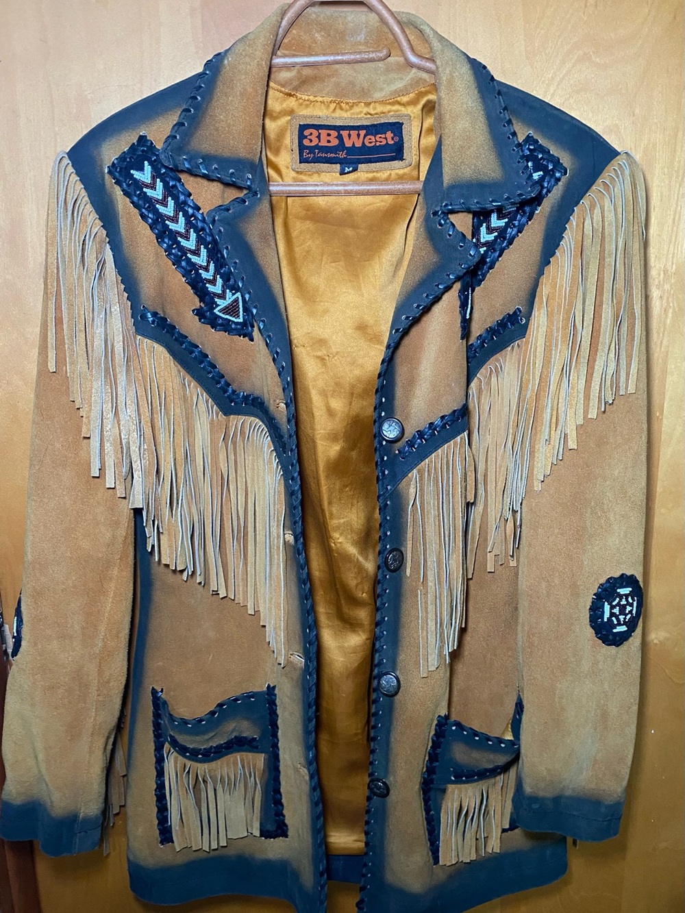 3B West Suede Fringe Western Jacket in Camel and black vintage